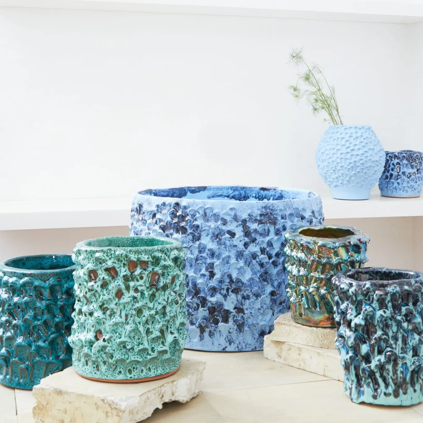 Vaso in Ceramica Olive Serie Onda Blu Leggero