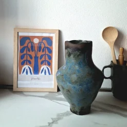Vaso in ceramica Pianosa 2 marrone e azzurro