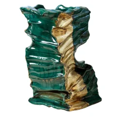 Vaso in ceramica Piegarmi Mai Vorrei Verdigris e foglie d'oro