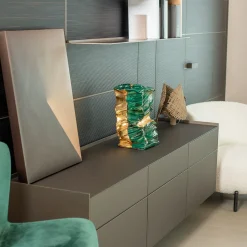 Vaso in ceramica Piegarmi Mai Vorrei Verdigris e foglie d'oro