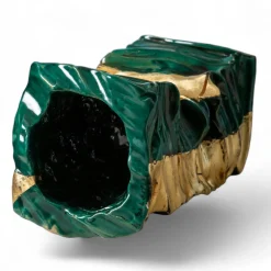 Vaso in ceramica Piegarmi Mai Vorrei Verdigris e foglie d'oro