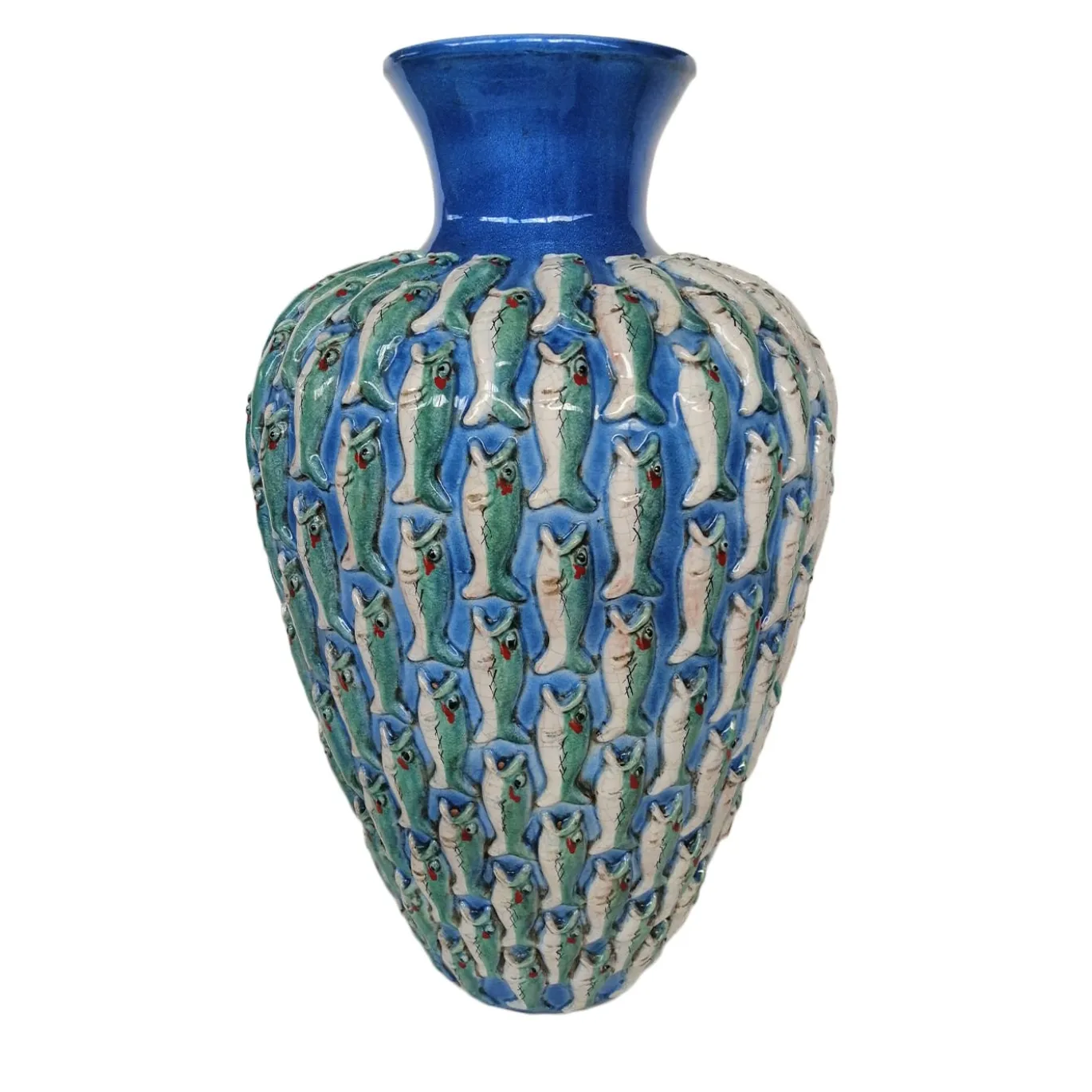 Vaso in ceramica policroma a motivi di pesce