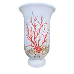 Vaso in Ceramica Policroma Campanula con Coralli e Conchiglie