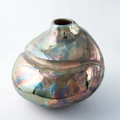 Vaso in Ceramica Policroma Luci in Piazzetta a Capri di Nino Basso
