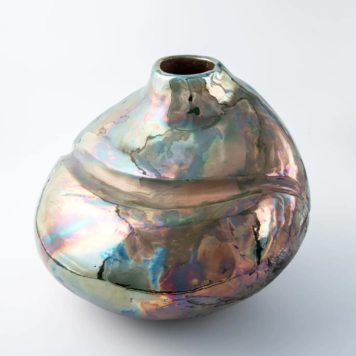 Vaso in Ceramica Policroma Luci in Piazzetta a Capri di Nino Basso