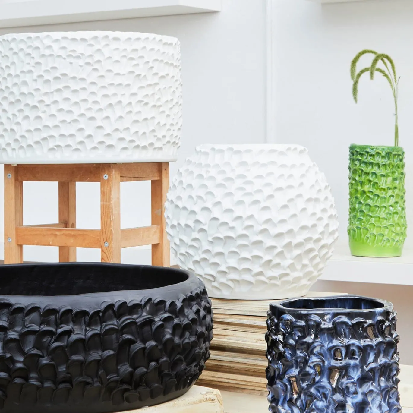 Vaso in Ceramica Tubino Serie Onda Verde Lime Punch e Smeraldo