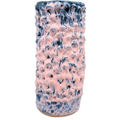 Vaso in Ceramica Tubino Serie Onda Rosa Chiaro e Bronzo Liquido