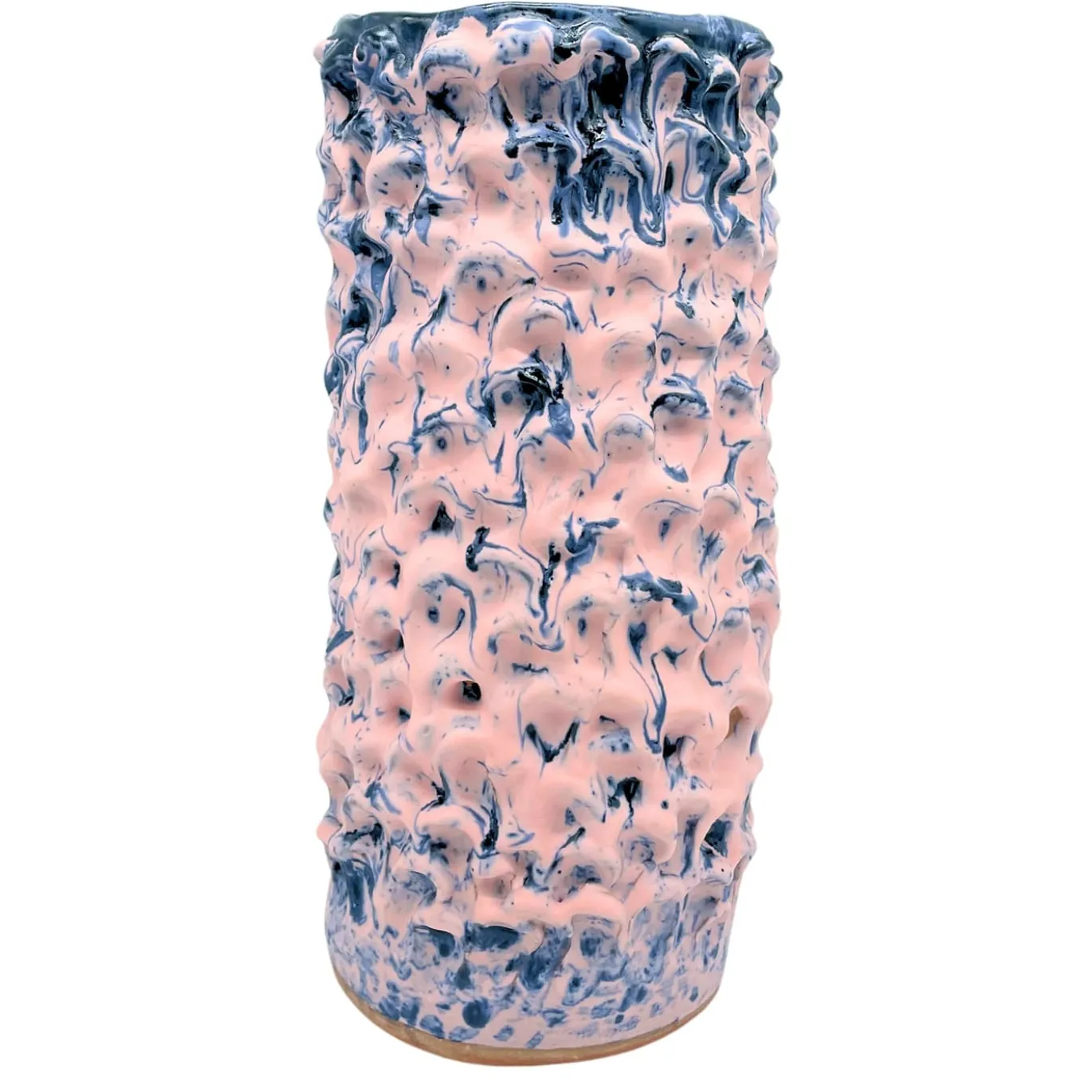 Vaso in Ceramica Tubino Serie Onda Rosa Chiaro e Bronzo Liquido