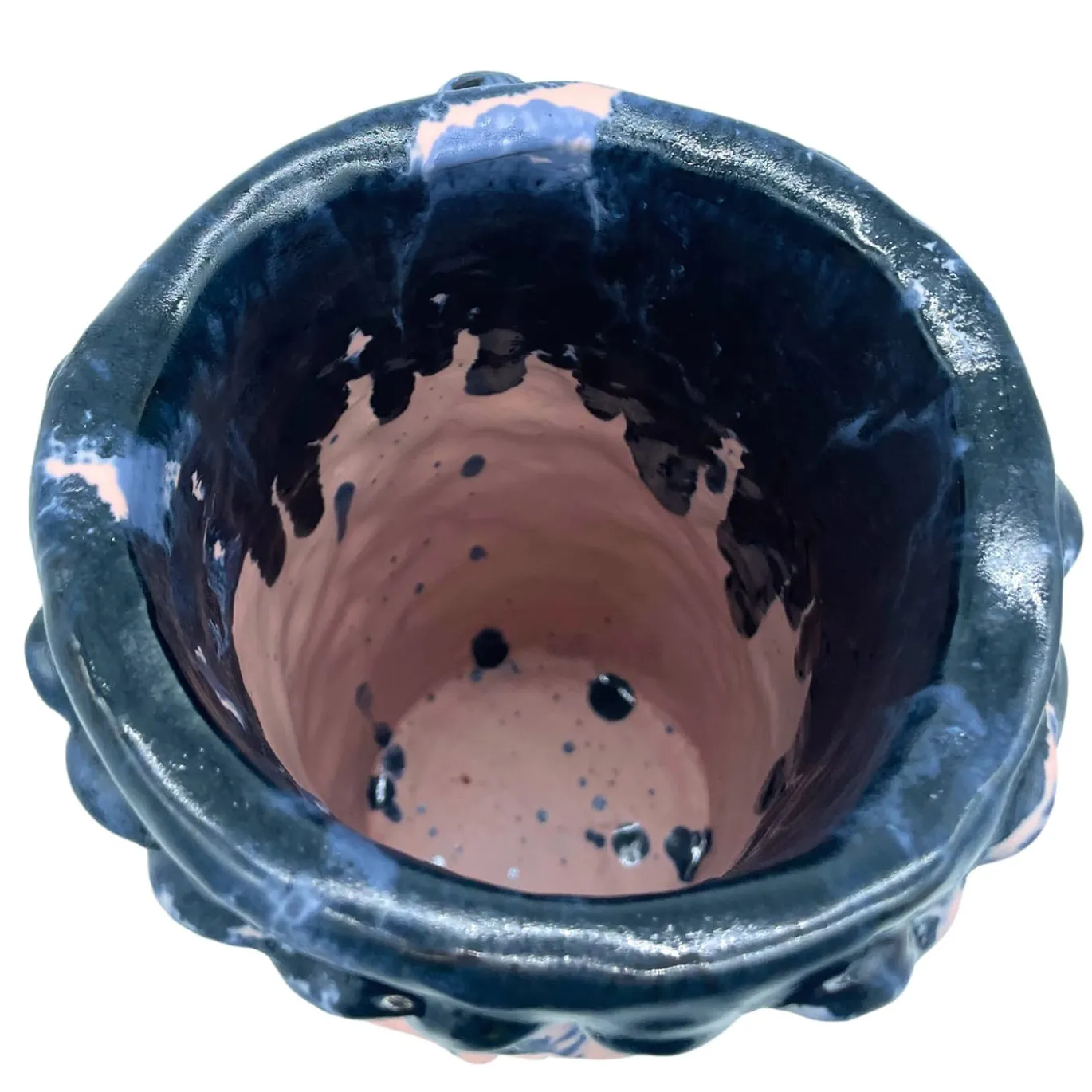 Vaso in Ceramica Tubino Serie Onda Rosa Chiaro e Bronzo Liquido