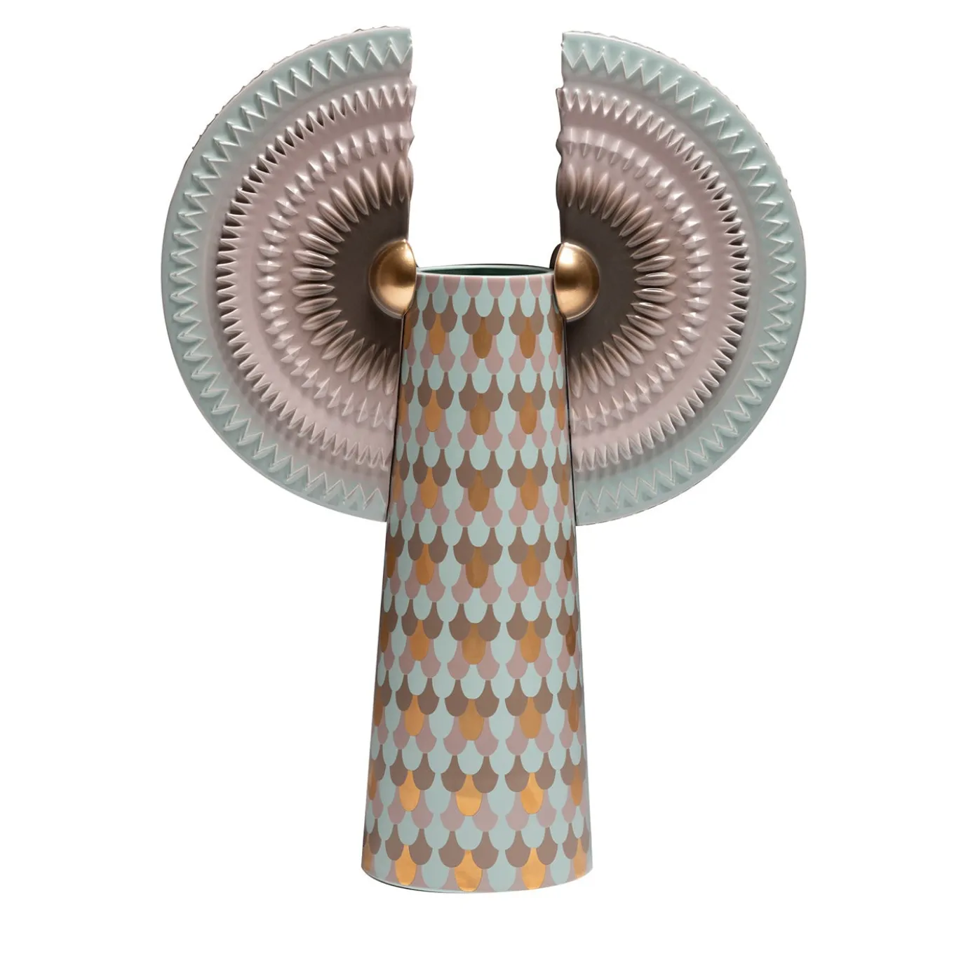 Vaso in ceramica verde Bird with Wings Solar Disc di Sara Ricciardi
