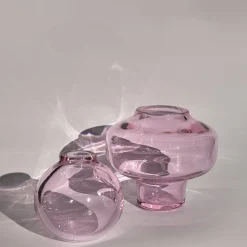 Vaso in cristallo soffiato a mano rosa Scalea con tappo rimovibile