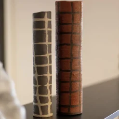 Vaso in Gres a scacchi rossi e neri