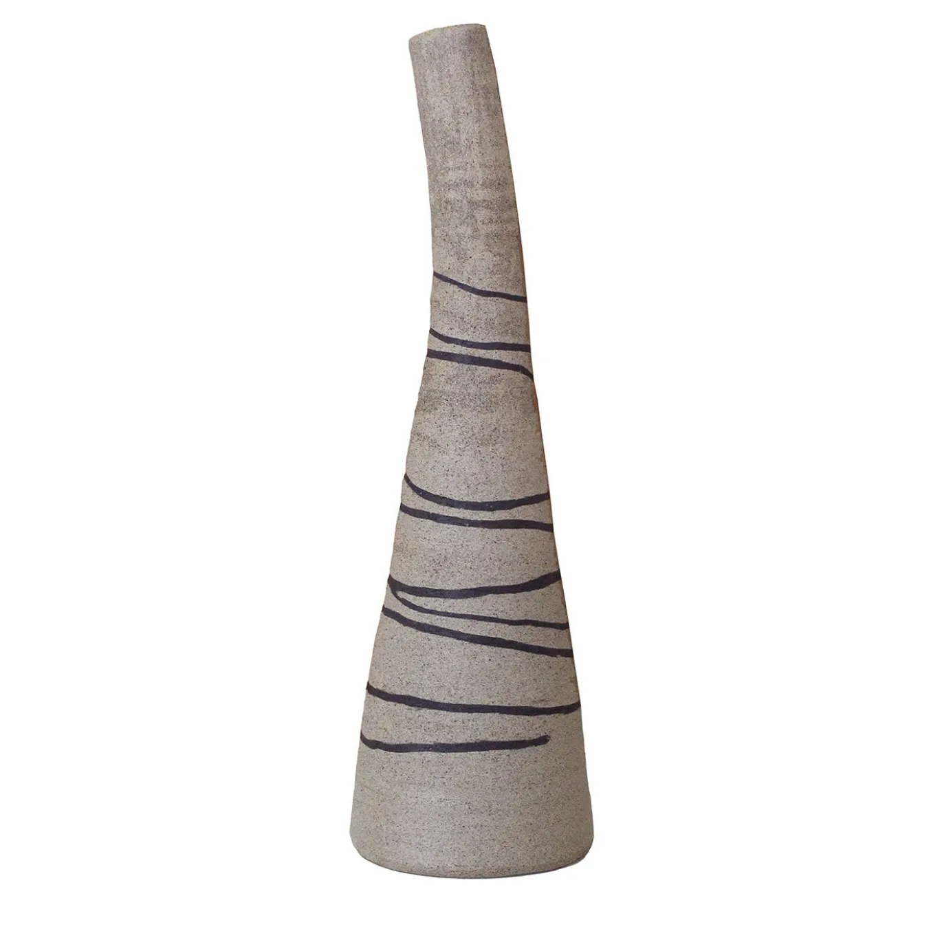 Vaso in gres grigio sabbia testurizzato a forma di bottiglia tronca con intarsi