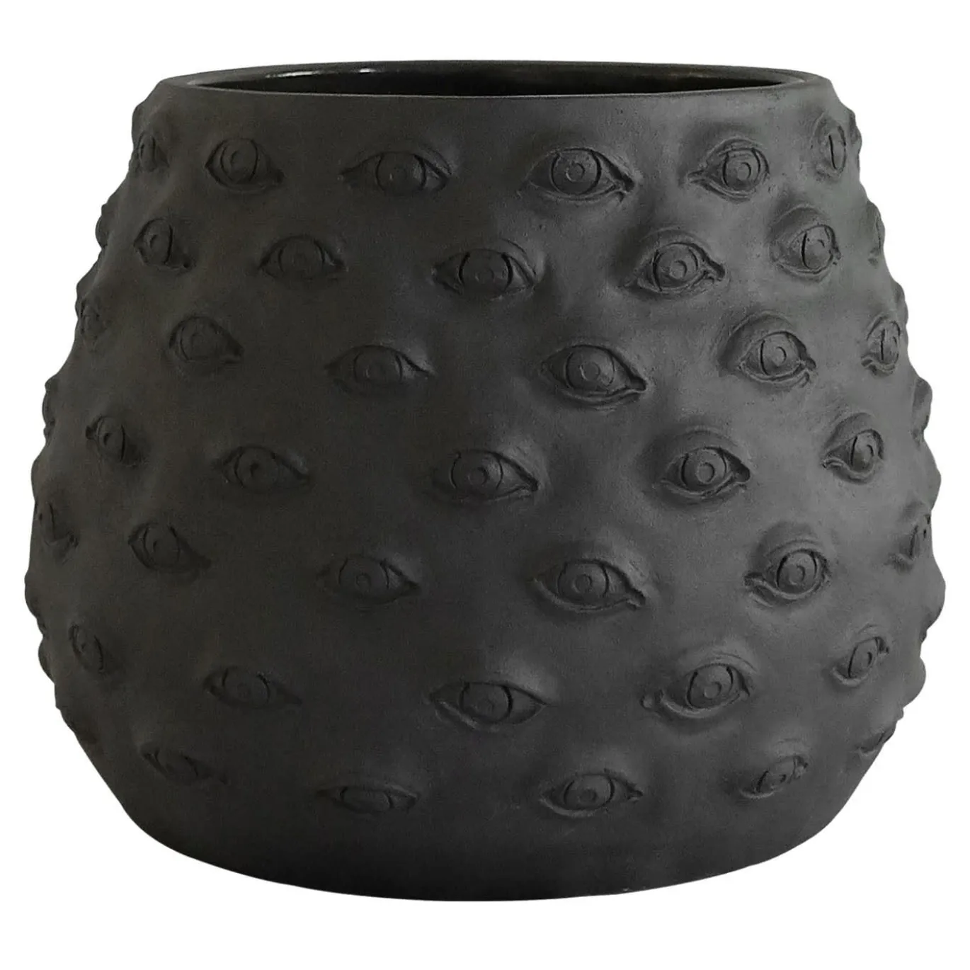 Vaso in gres marrone opaco con occhi di Papyri