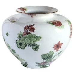 Vaso in porcellana Anfora con fiori verdi e rossi H24Cm