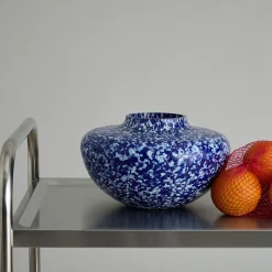 Vaso in Vetro di Murano Blu e Avorio Olla
