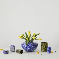 Vaso in Vetro di Murano Blu e Avorio Olla