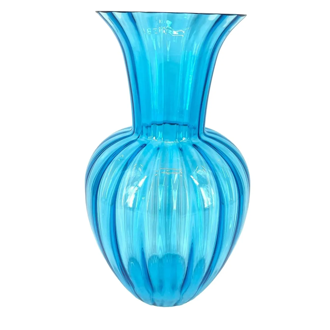 Vaso in vetro di Murano turchese Rigadin #1