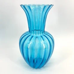Vaso in vetro di Murano turchese Rigadin #1