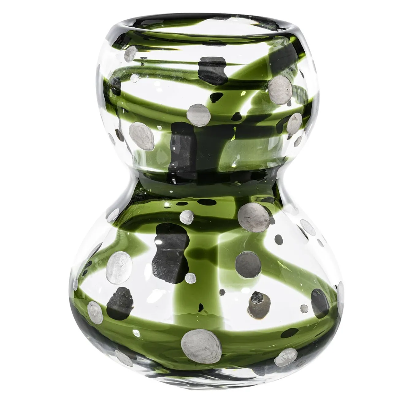 Vaso in vetro verde e nero Gran Bulbo Mini Silver