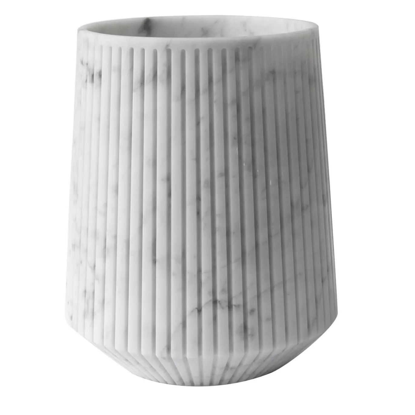 Vaso largo a righe in marmo bianco di Carrara