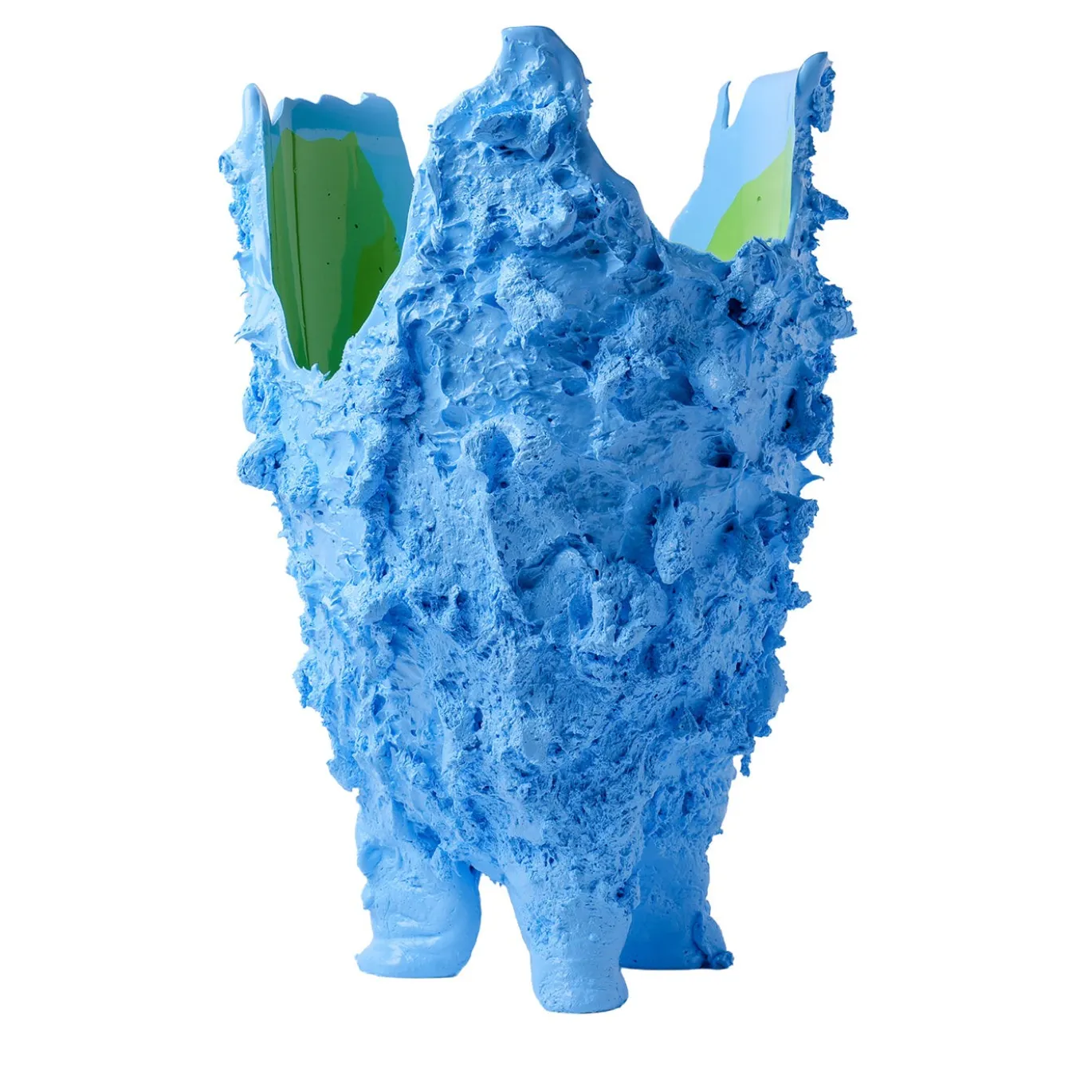Vaso Lava grande in resina azzurra e verde mela di Gaetano Pesce