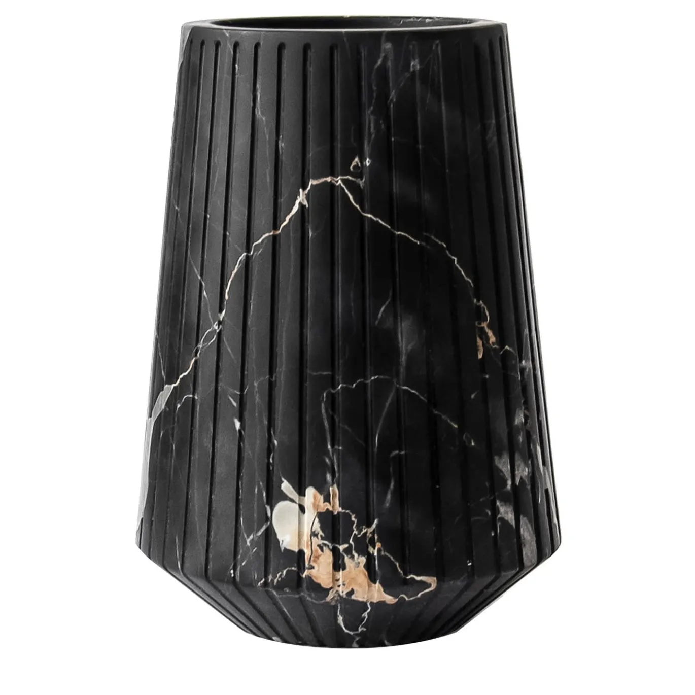 Vaso medio a righe in marmo Portoro