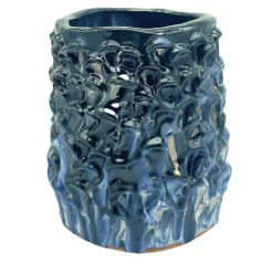 Vaso Medio in Ceramica Onda Bronzo Nero e Tinte Lattiginose Opache