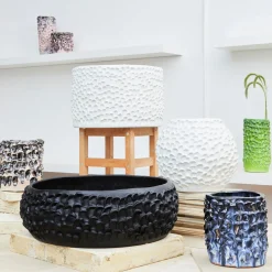 Vaso Medio in Ceramica Onda Bronzo Nero e Tinte Lattiginose Opache