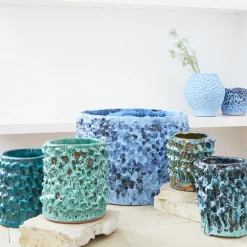 Vaso Medio in Ceramica Onda Verde Avventurina e Blu Acqua
