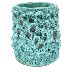 Vaso Medio in Ceramica Onda Verde Avventurina e Blu Acqua