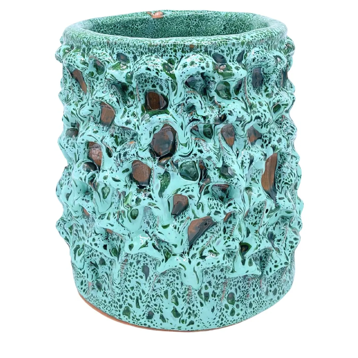 Vaso Medio in Ceramica Onda Verde Avventurina e Blu Acqua
