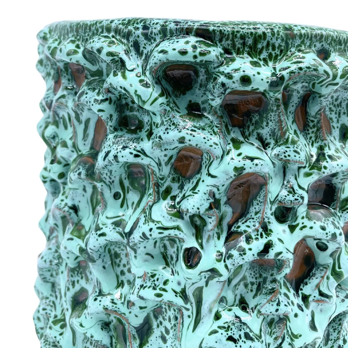 Vaso Medio in Ceramica Onda Verde Avventurina e Blu Acqua