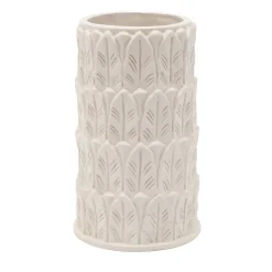 Vaso medio in gres bianco con motivo a foglie Anne