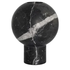 Vaso minimalista a sfera in marmo nero di Marquina