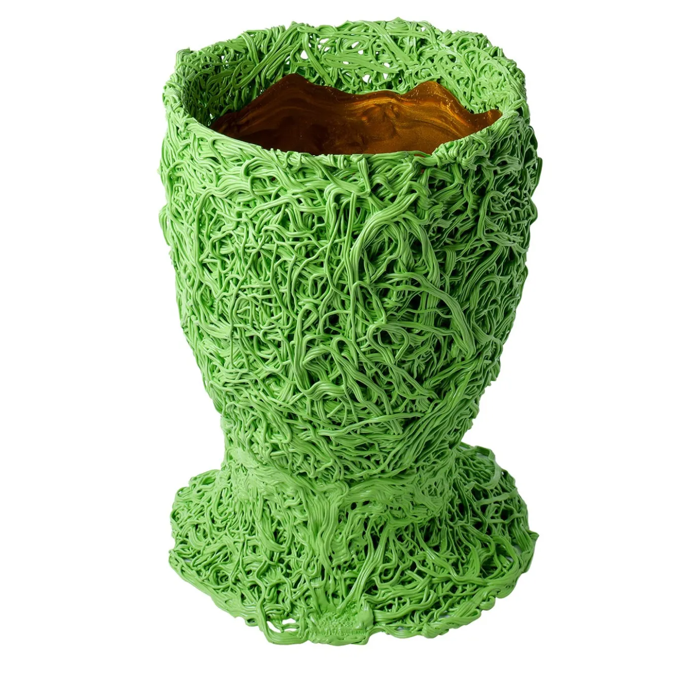 Vaso Moss in resina verde mela opaco e oro di Gaetano Pesce