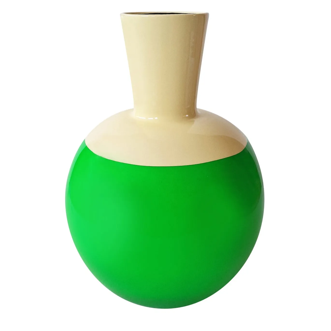 Vaso Motore d'Arte in ceramica giallo zabaione e verde fluo