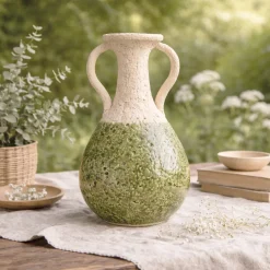 Vaso n.132a Anfora bianca con smalto verde