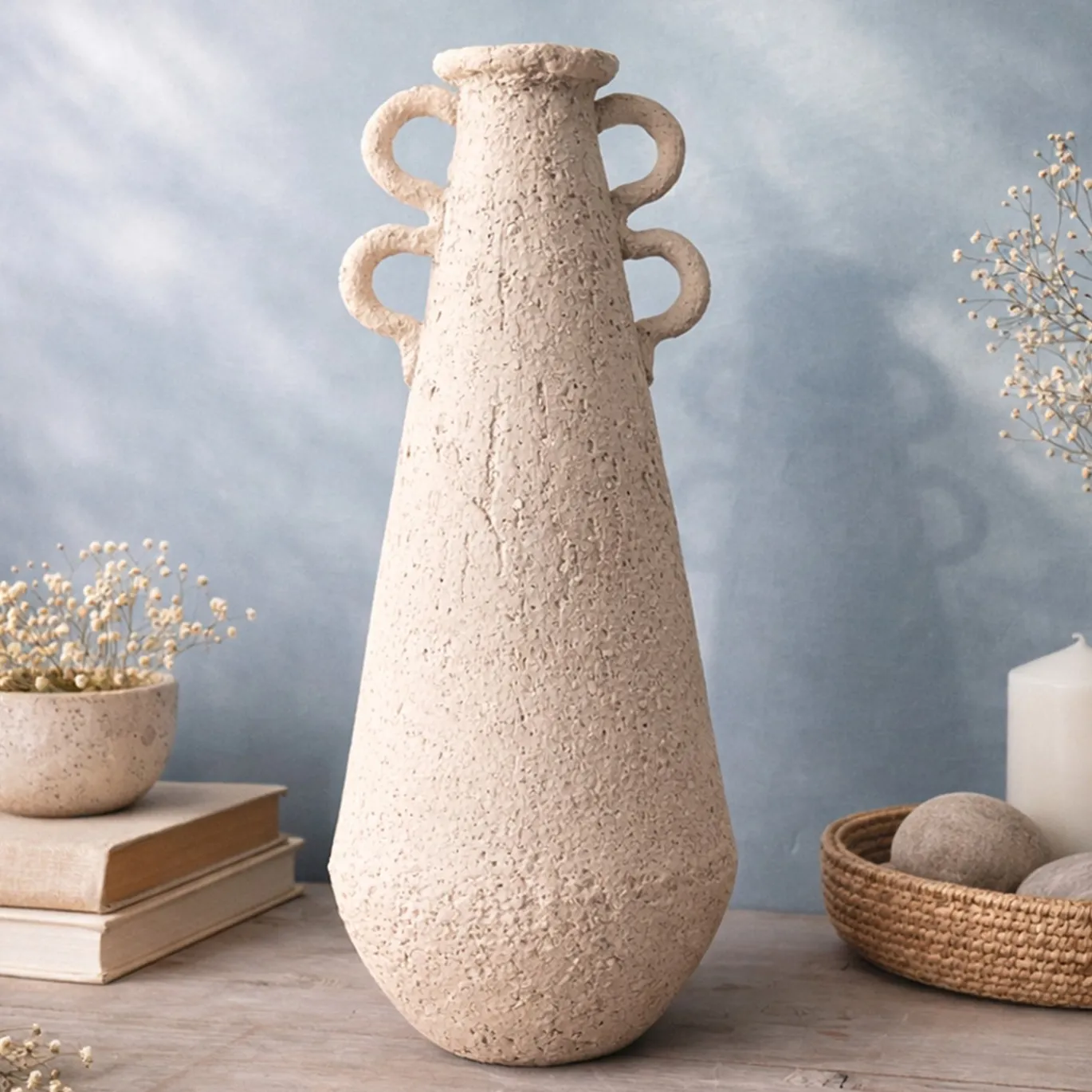 Vaso n. 133 Alto di Ceramica Bianca a Texture Ruvida