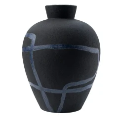 Vaso Nero Con Dettagli Blu in Ceramica Scultorea di Rooms Studio