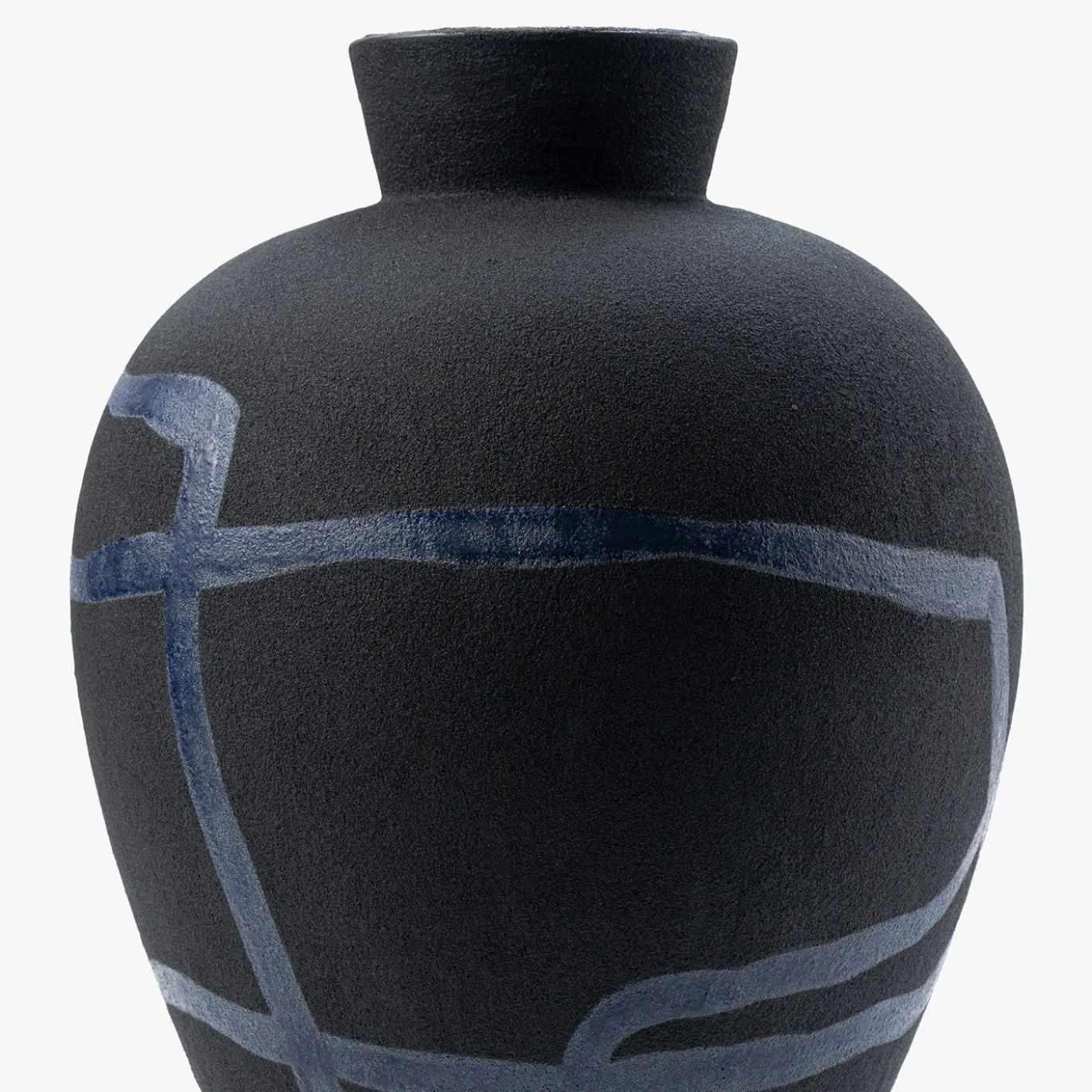 Vaso Nero Con Dettagli Blu in Ceramica Scultorea di Rooms Studio