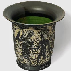 Vaso nero e verde con processione di Dioniso