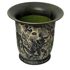Vaso nero e verde con processione di Dioniso