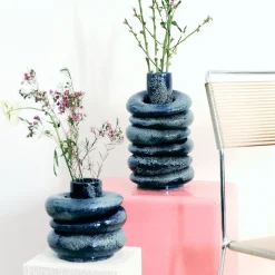 Vaso Nettuno grande in ceramica smaltata blu notte