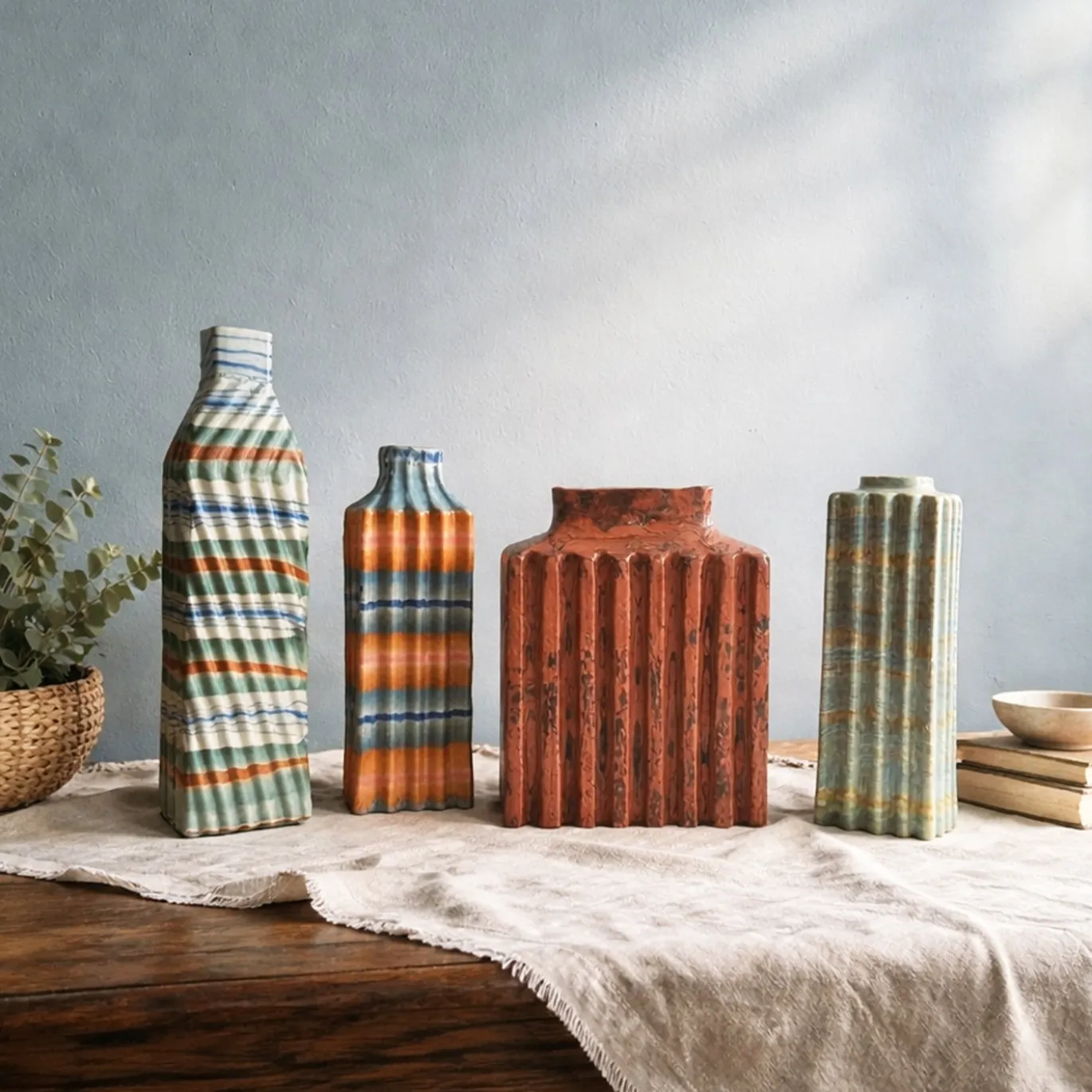 Vaso n.135 in Ceramica a Strisce Multicolore
