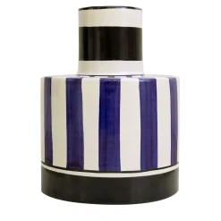 Vaso per bottiglie in ceramica a righe bianche e blu