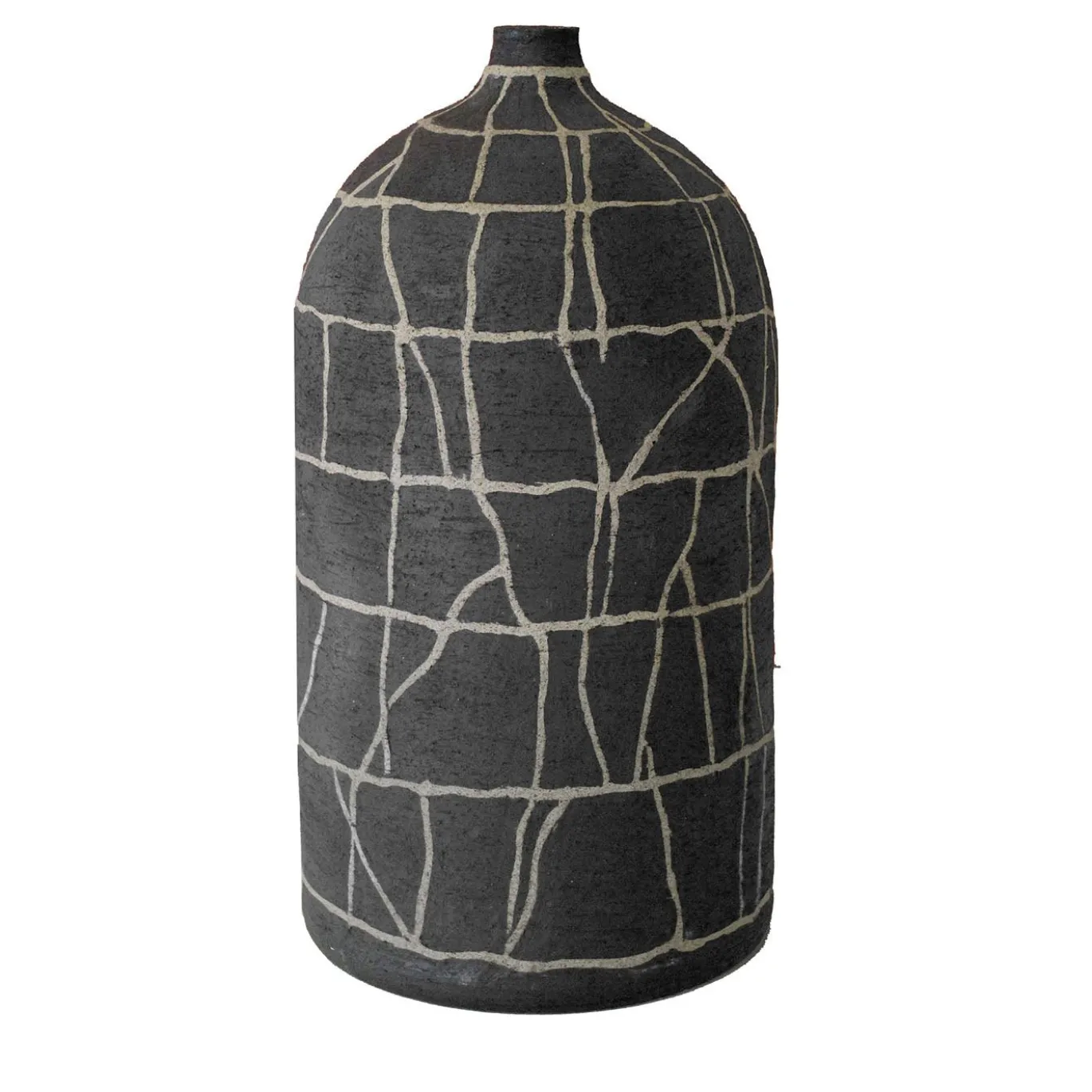 Vaso per fiori in argilla nero carbone con intarsi
