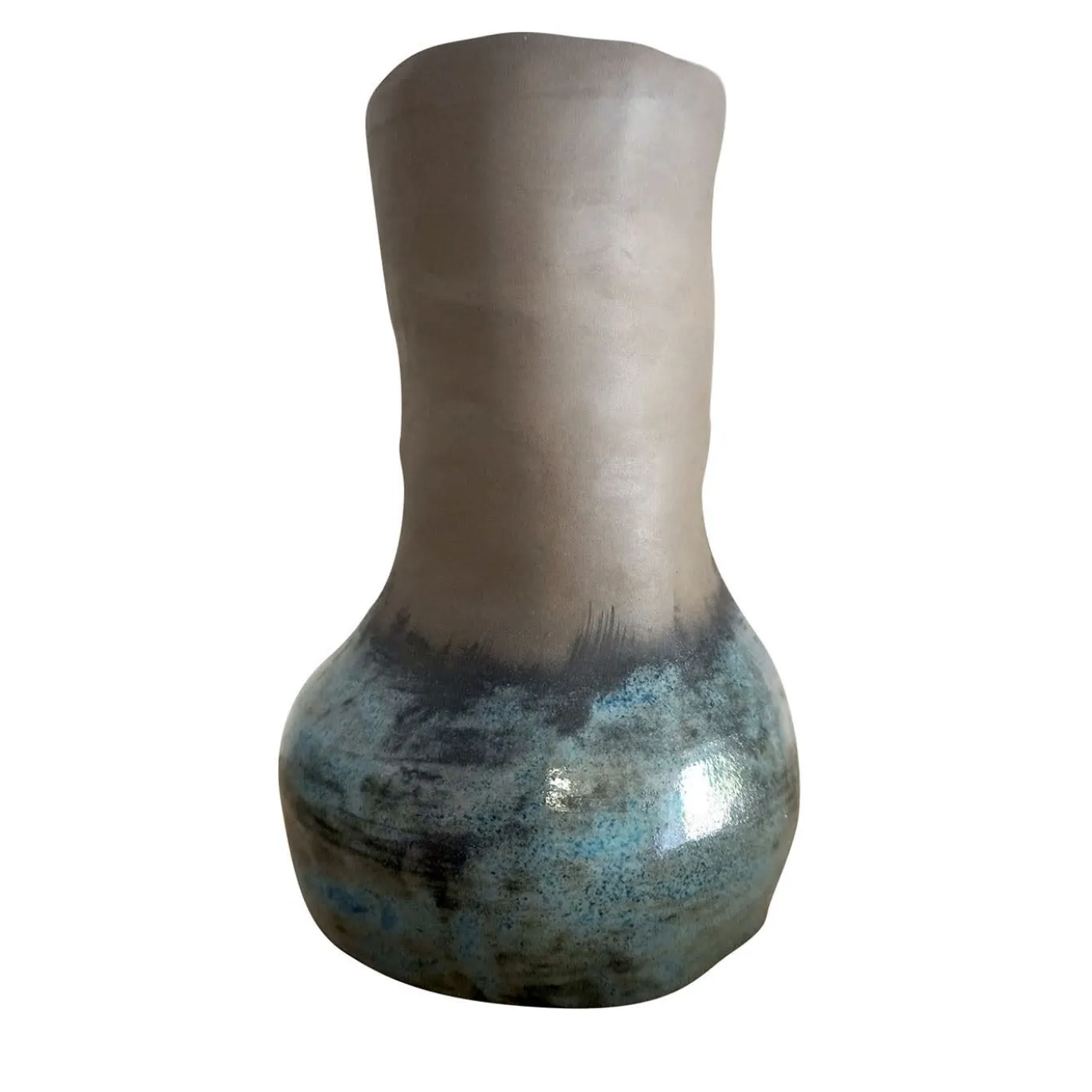 Vaso Pianosa in Argilla Marrone con Smalto Grigio