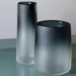 Vaso piccolo Cilindro - Satinato - Cristallo/Blu