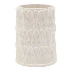 Vaso piccolo in gres bianco con motivo a foglie Anne